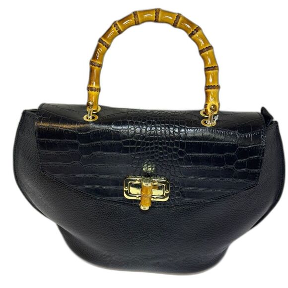 Solo Perché Italy Nove Croc Emboss Leather Purse Handbag Designer Womens - Picture 1 of 9